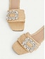 economico sandali-Crystal Buckle Woven Straw Flat Sandals