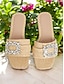 economico sandali-Crystal Buckle Woven Straw Flat Sandals
