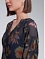 abordables blouses-Print V Neck Long Sleeve Blouse