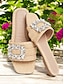 economico sandali-Crystal Buckle Woven Straw Flat Sandals