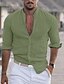 cheap Linen Shirts-Men's Hawaiian Linen Shirt with Solid Color Collar