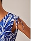 cheap Maxi Dresses-Leaf Print Drawstring Maxi Dress