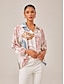 billige bluser-Print Relaxed Overhead V Neck Blouse