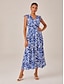 cheap Maxi Dresses-Leaf Print Drawstring Maxi Dress