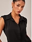 cheap Tank Tops &amp; Camis-Solid Satin Collared Sleeveless Shirt