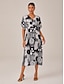 preiswerte Midikleider-Abstract V Neck Midi Dress