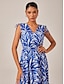 cheap Maxi Dresses-Leaf Print Drawstring Maxi Dress