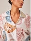 billige bluser-Print Relaxed Overhead V Neck Blouse
