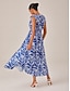 cheap Maxi Dresses-Leaf Print Drawstring Maxi Dress