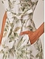 cheap Midi Dresses-Linen Palm Print Button Midi Shirt Dress