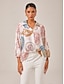 billige bluser-Print Relaxed Overhead V Neck Blouse