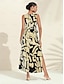 cheap Print Dresses-Matte Satin Botanical Sleeveless Maxi Dress