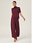 baratos calças e shorts-Burgundy Chiffon Wide Pants