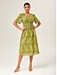 cheap Casual Dresses-Jacquard Chiffon V Neck Midi Dress
