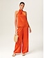 cheap Matching Sets-Orange Stand Collar Wide Leg Pants Set