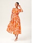 cheap Maxi Dresses-Abstract Art Linen Feel Cinched Waist Maxi Dress