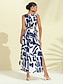 cheap Print Dresses-Matte Satin Botanical Sleeveless Maxi Dress