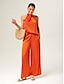 cheap Matching Sets-Orange Stand Collar Wide Leg Pants Set