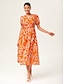 cheap Maxi Dresses-Abstract Art Linen Feel Cinched Waist Maxi Dress