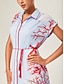 cheap Midi Dresses-Loose Color-Block Coral Shirt Dress