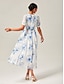 cheap Maxi Dresses-Blue Floral Ink-Wash Chiffon Maxi Dress