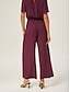 baratos calças e shorts-Burgundy Chiffon Wide Pants