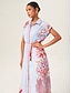 cheap Midi Dresses-Loose Color-Block Coral Shirt Dress
