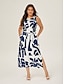 cheap Print Dresses-Matte Satin Botanical Sleeveless Maxi Dress