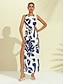 cheap Print Dresses-Matte Satin Botanical Sleeveless Maxi Dress