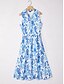 cheap Midi Dresses-Monochrome Print Linen Look Midi Shirt Dress