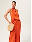 cheap Matching Sets-Orange Stand Collar Wide Leg Pants Set