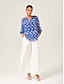 cheap Blouses-Geometric Chiffon Lantern Sleeve Top