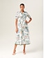 abordables Vestidos de Midi-Stamp Print Linen Like Midi Shirt Dress