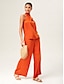 cheap Matching Sets-Orange Stand Collar Wide Leg Pants Set
