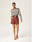cheap Blouses-Chiffon Animal Print Ruched Pullover with Lining