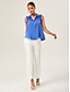 cheap Blouses-Collared Ruffled Trim Blouse