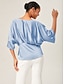 cheap Blouses-Batwing Sleeve Inverted Pleat V-Neck Top