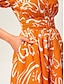 cheap Maxi Dresses-Abstract Art Linen Feel Cinched Waist Maxi Dress