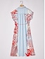 cheap Midi Dresses-Loose Color-Block Coral Shirt Dress