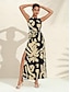 cheap Print Dresses-Matte Satin Botanical Sleeveless Maxi Dress