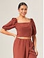 abordables blusas-Smocked Lyocell Blouse