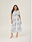 cheap Maxi Dresses-Blue Floral Ink-Wash Chiffon Maxi Dress