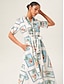 abordables Vestidos de Midi-Stamp Print Linen Like Midi Shirt Dress