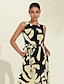 cheap Print Dresses-Matte Satin Botanical Sleeveless Maxi Dress
