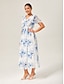 cheap Maxi Dresses-Blue Floral Ink-Wash Chiffon Maxi Dress