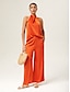 cheap Matching Sets-Orange Stand Collar Wide Leg Pants Set