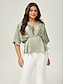 cheap Blouses-Batwing Sleeve Inverted Pleat V-Neck Top