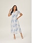 cheap Maxi Dresses-Blue Floral Ink-Wash Chiffon Maxi Dress