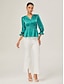 cheap Blouses-Elegant Lake Green Satin Cinched Blouse