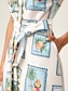 abordables Vestidos de Midi-Stamp Print Linen Like Midi Shirt Dress